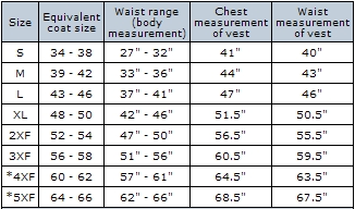 Mens Vest Size Chart